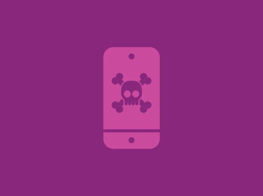 Illustration of a phone with a skull and crossbones on the screen