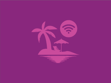 Island outline with WiFi signal on magenta background