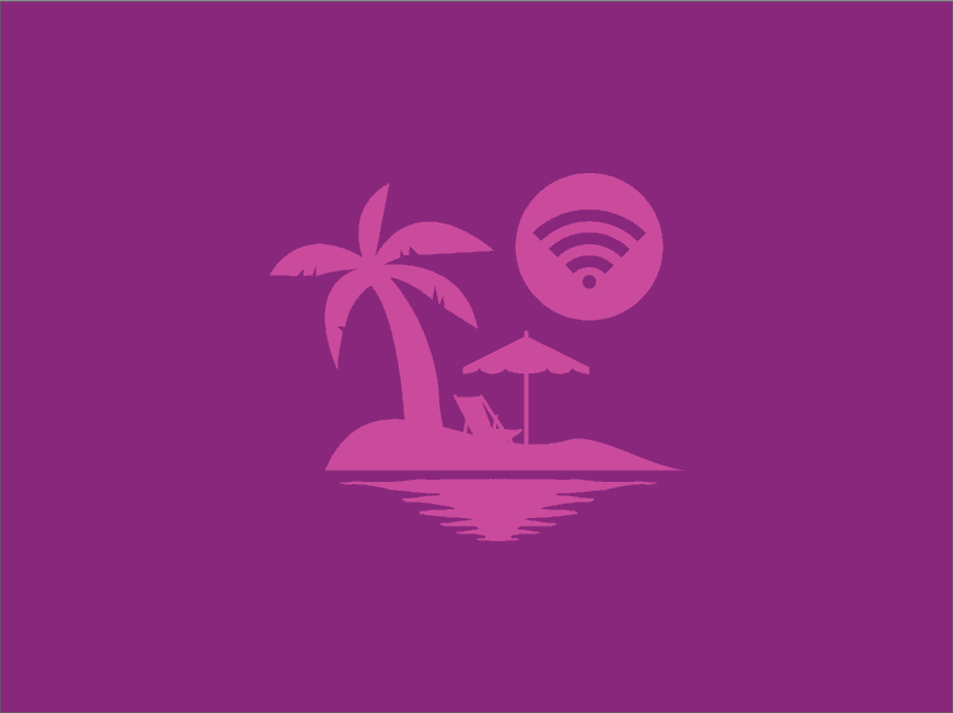 Island outline with WiFi signal on magenta background