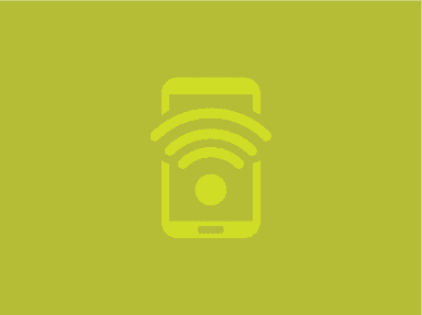 Outline of a smartphone with a WiFi symbol in the middle on a yellow background