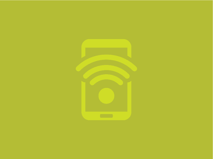 Outline of a smartphone with a WiFi symbol in the middle on a yellow background