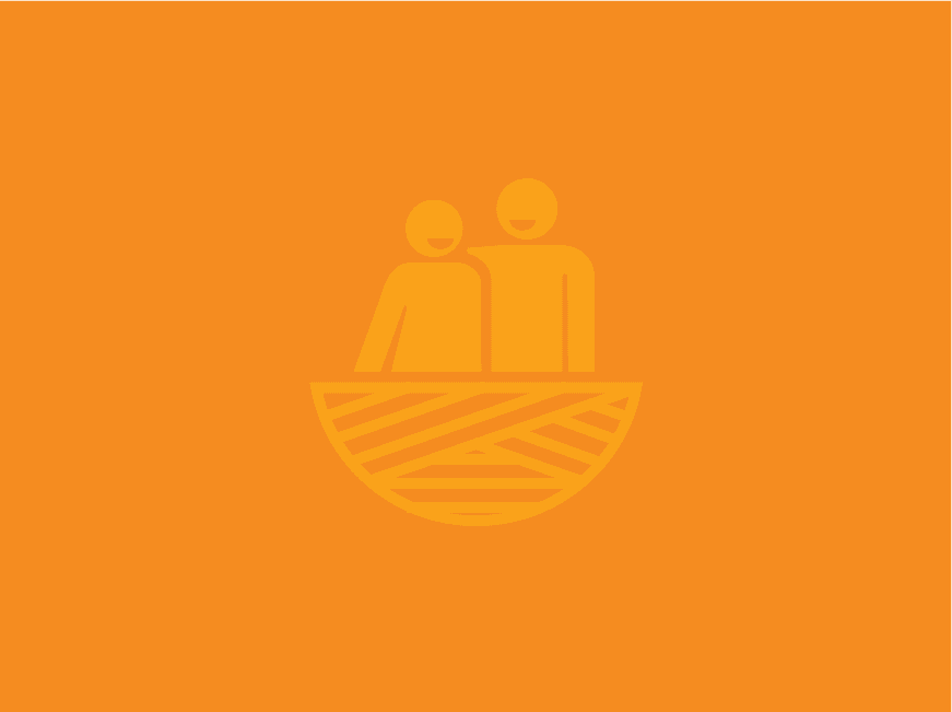 Outline of two people in a nest on orange background