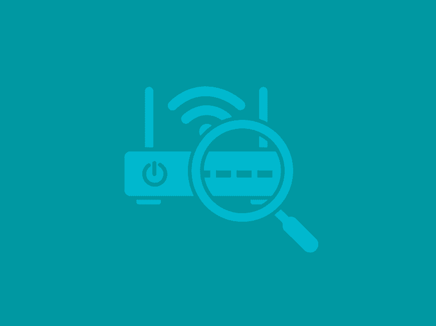 Outline of a Router and Magnifying Glass on Blue Background