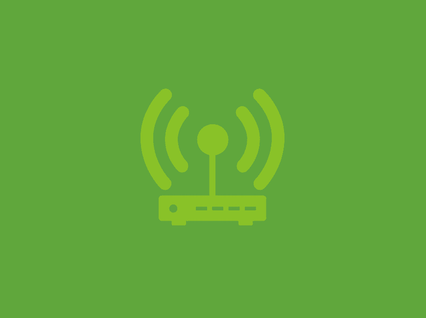 Outline of a router with WiFi signal above it on a green background