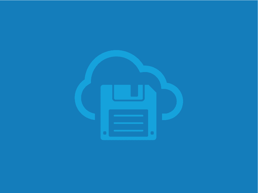 Outline of a floppy disc over a cloud on a blue background