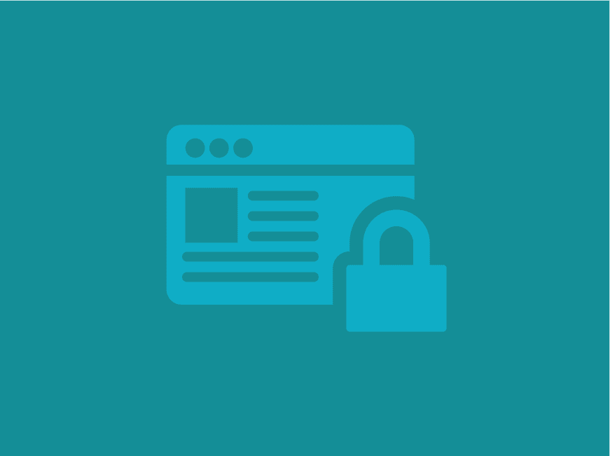 Outline of a web browser and a padlock on a turquoise background
