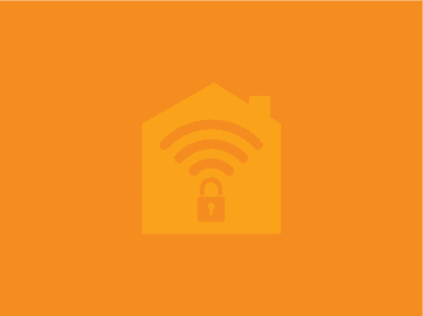 An outline of a house with a locked WiFi symbol on an orange background