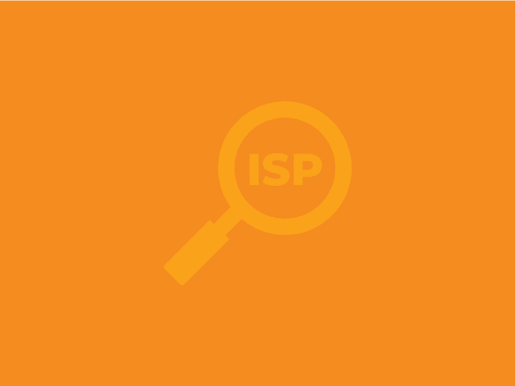 A magnifying glass with ISP inside the lens on an orange background