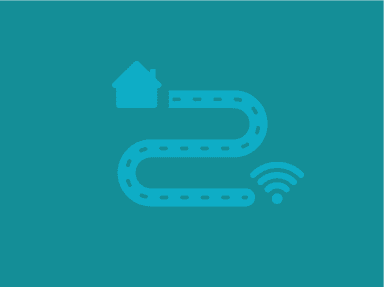 Outline of a road connecting a house to a WiFi symbol