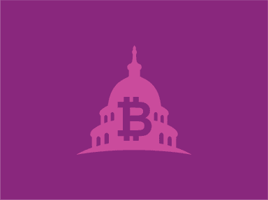 Outline of the U.S. Capitol building with the Bitcoin logo laid over it