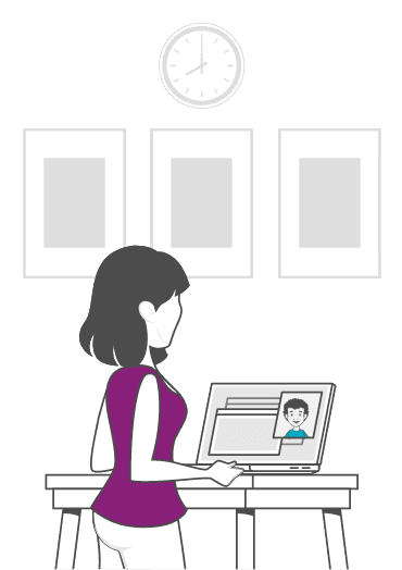 Illustration of a woman using fiber internet to browse the internet and make a video call.