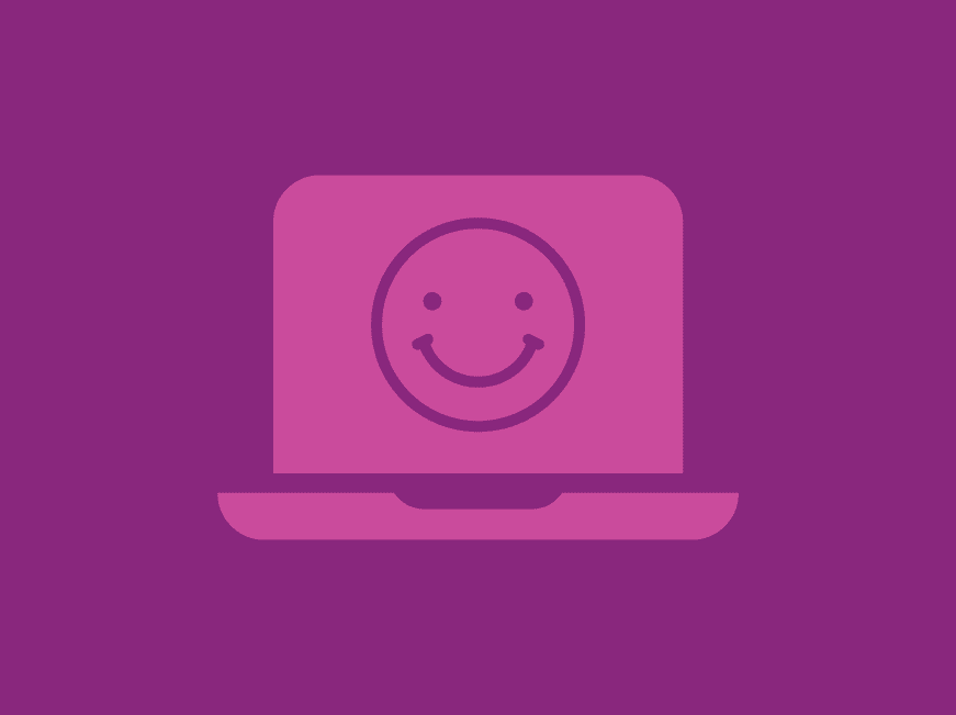 Illustration of a laptop with a smiley face on the screen