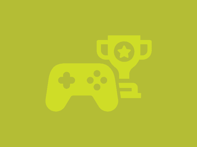 Illustration of a video game controller with a trophy behind it