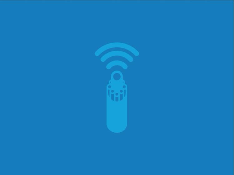 Outline of fiber internet cables with a WiFi signal coming from them on a blue background.