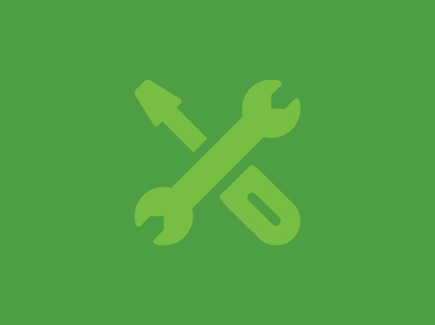 Outline of a wrench and screwdriver on a green background