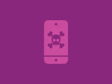 Illustration of a phone with a skull and crossbones on the screen