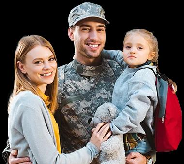an image of a proud military serviceman and their family happily using EarthLink internet service